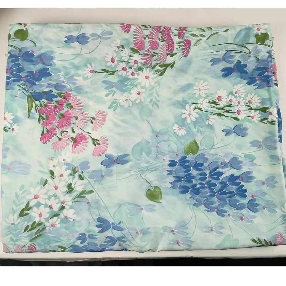Cannon Royal Family Shangrila Flat Sheet Blue Floral Pink White Flowers Duvet Co